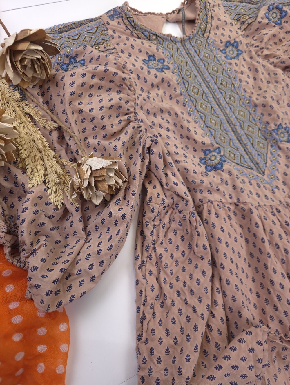 Anthropologie Embroidered Boho Peasant Dress Dusty Rose Sz M - Picture 2 of 15